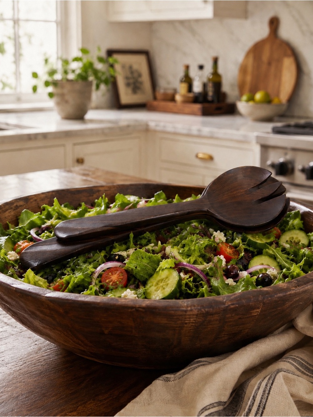 POTTERY BARN Dark Brown Wood Salad Spoon Fork Servers NEW